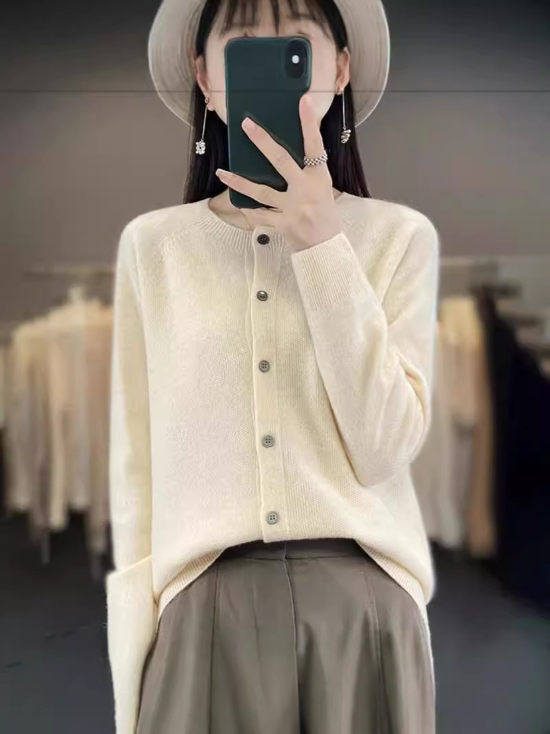 First-Line Ready-To-Wear Cardigan for Women, Osmanthus Needle Knitwear, Round Neck Loose Knitwear Cardigan, Inner Wear Outer Top Jacket