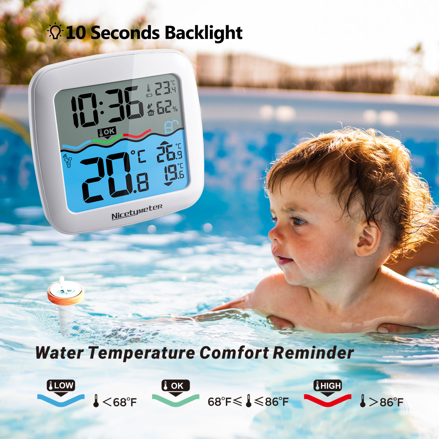 Wireless pool thermometer | HD display floating water design multi-scene real-time monitoring of water temperature