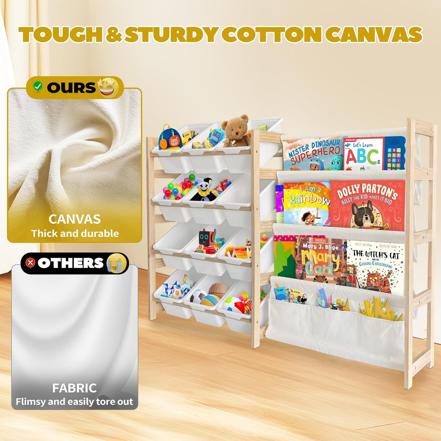 Wooden Multi-Layer Picture Book Rack Floor-Standing Storage Rack Solid Wood Kindergarten Area Simple Bookshelf Children's Toy Storage Rack