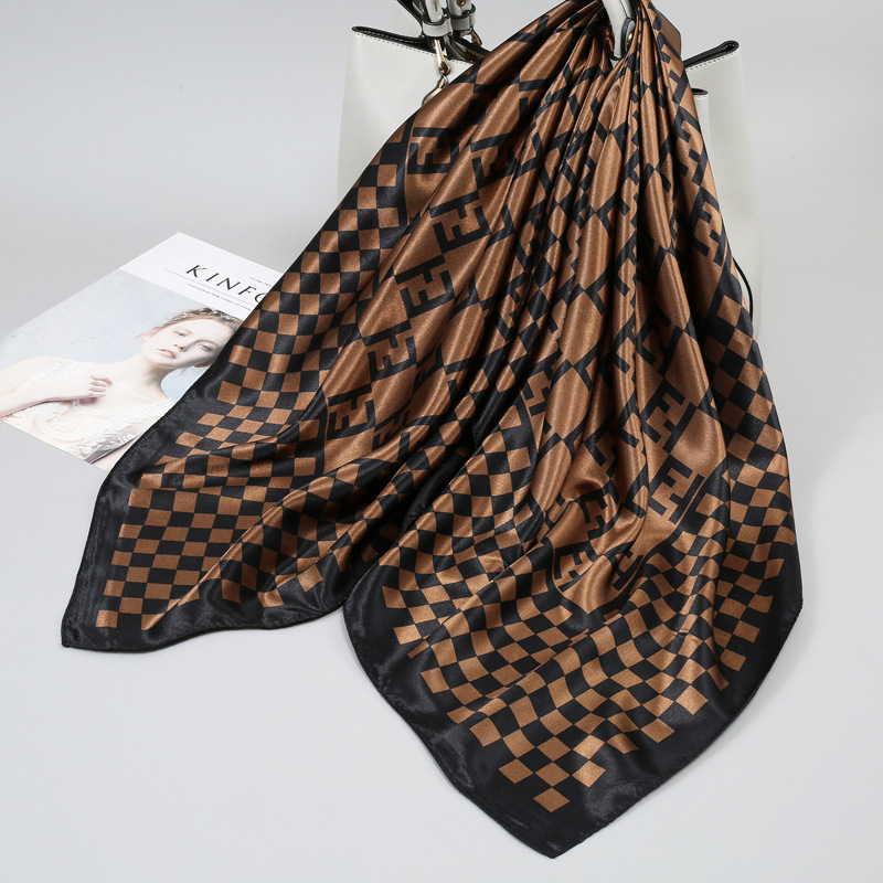 90x 90 Large Square Scarf Women's New Silk Scarf Imitation Silk Spring and Autumn Light Luxury High-end Fashion Small Square Scarf Women's Scarf