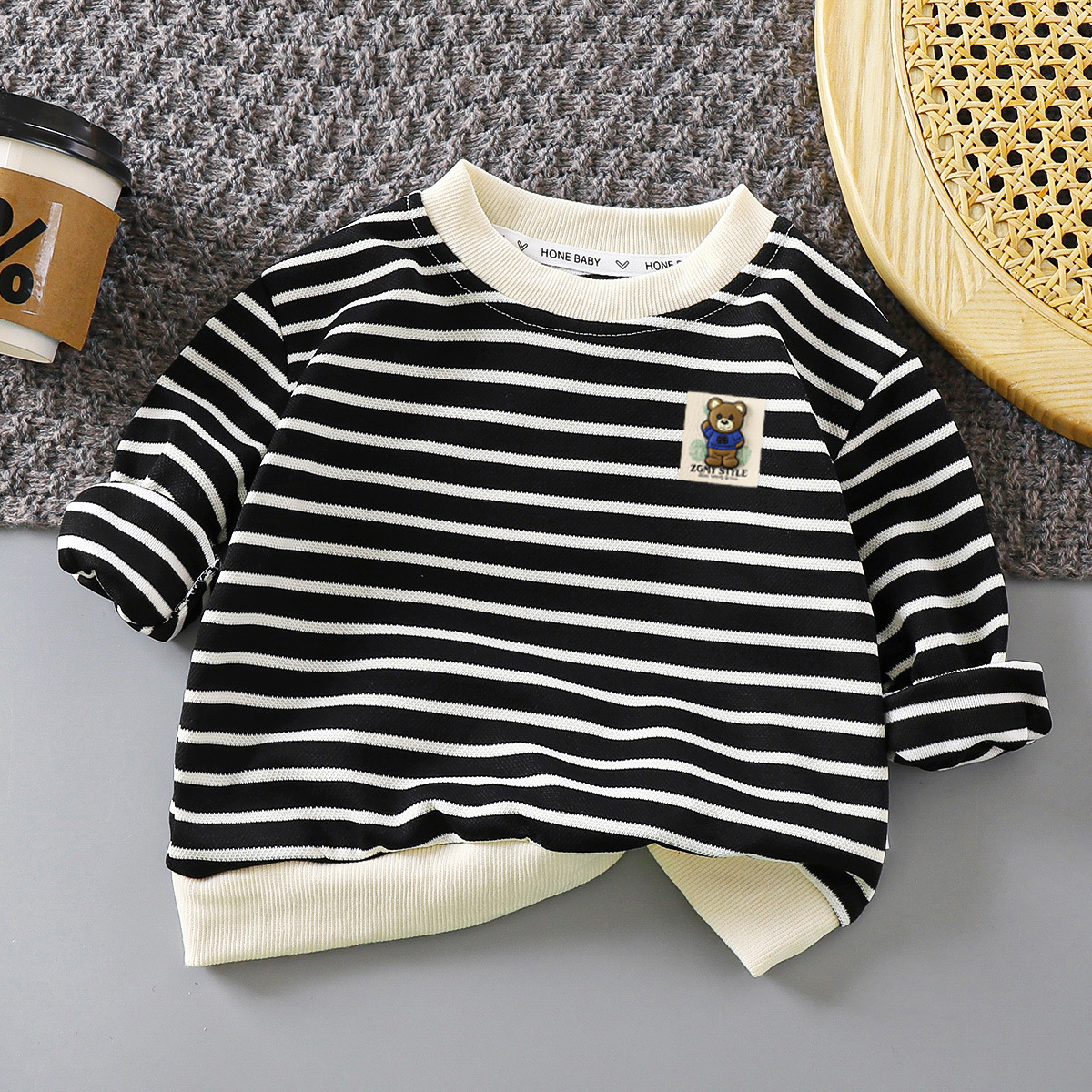 Autumn New 2024 Children's Sweatshirt All-match Western Style Striped Jacket for Boys and Girls