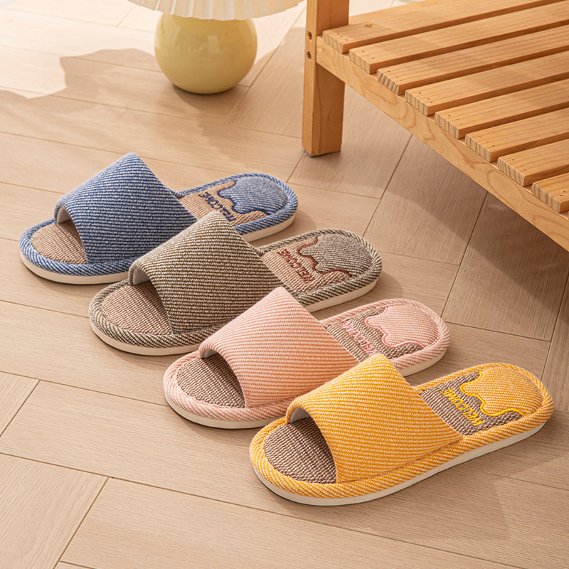 Linen Slippers Women's Breathable Indoor Home Non-slip Soft Bottom Sweat Absorbing Spring and Autumn Four Seasons Cotton Linen Cloth Shoes for Couple Men and Women