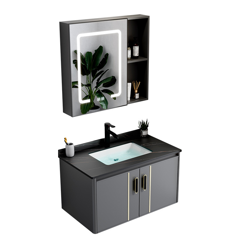 Cross-border space aluminum alloy bathroom cabinet combination rounded wash basin wash basin hotel ceramic integrated wash basin