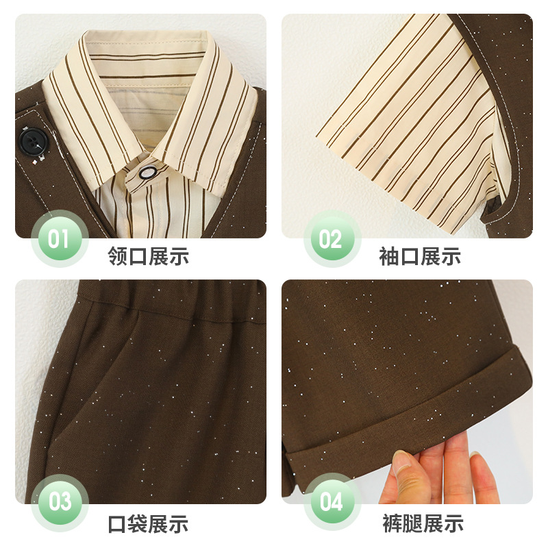 Boys' Suits, British Style Fashionable Vest Suits, Small and Medium-Sized Children's One-Year-Old Photography Suits, Flower Girl Host Performance Suits