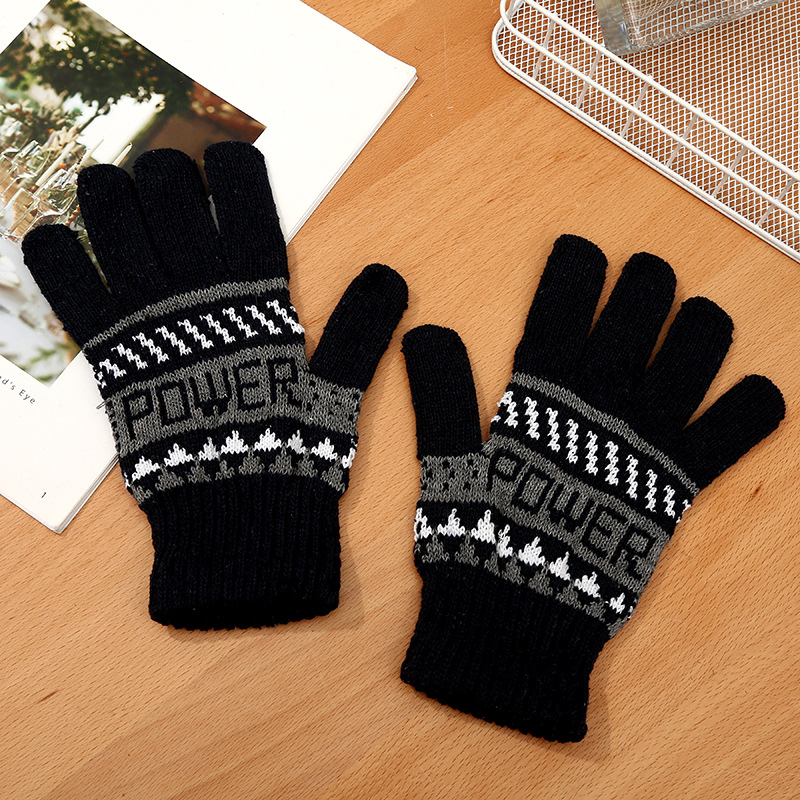 Men's Jacquard Gloves Winter Adult Outdoor Cycling Warm Fleece-lined Gloves Simple Cold-proof Windproof Plush Gloves