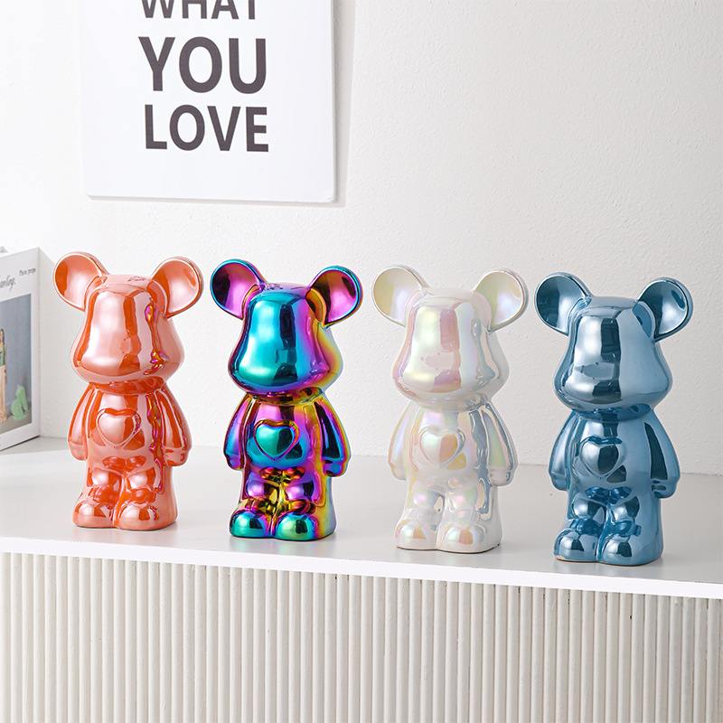 Wholesale Ceramic Violent Bear Ornaments Piggy Bank Living Room Light Luxury High-End Housewarming Decoration Wine Cabinet Ornaments