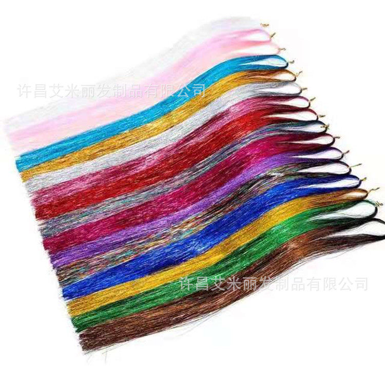 Factory Spot Shiny Colorful Wig Filament Gold and Silver Wire Hair Extensions Hair Tinsel Laser Wire Set Hair Extensions