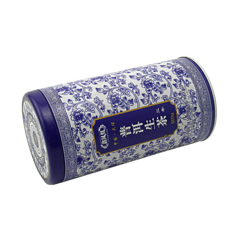 Mi Qi Raw Tea Tin Box with Inner Lid Tea Can Round Blue and White Porcelain Pu'Er Raw Tea Tin Box Tin Can Factory