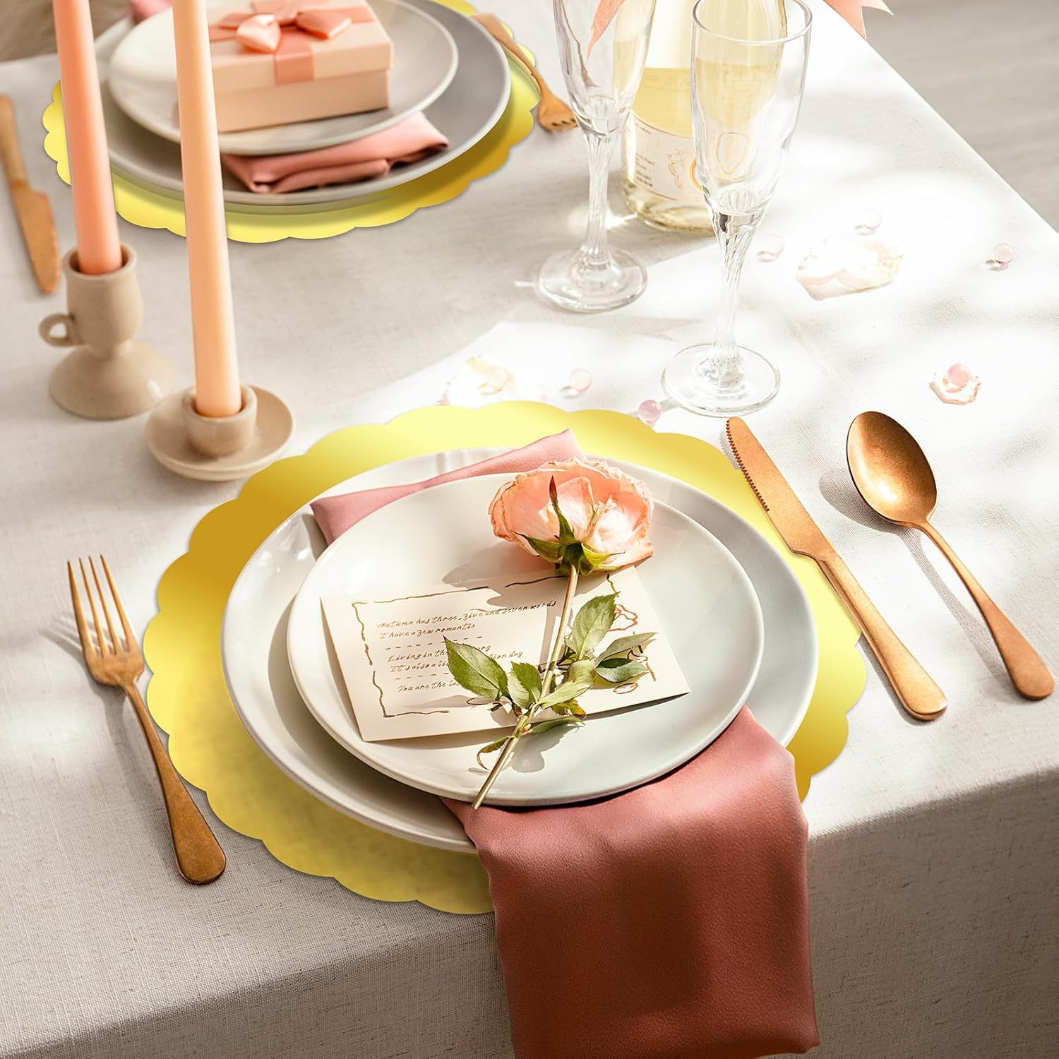 Cross-Border Amazon Golden Flower Paper Placemats Suitable for Birthday Table Settings, Wedding Banquets, Dinner Parties