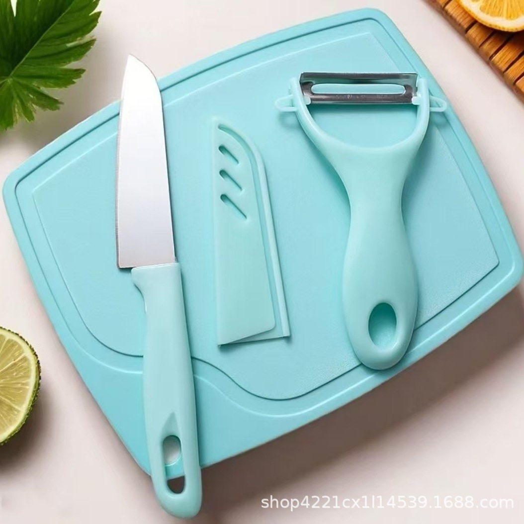 Fruit Knife Three-piece Peeler Knife Two-in-one Household Portable Knife Melon and Fruit Knife Chopping Board suit Melon and Planer Knife Combination