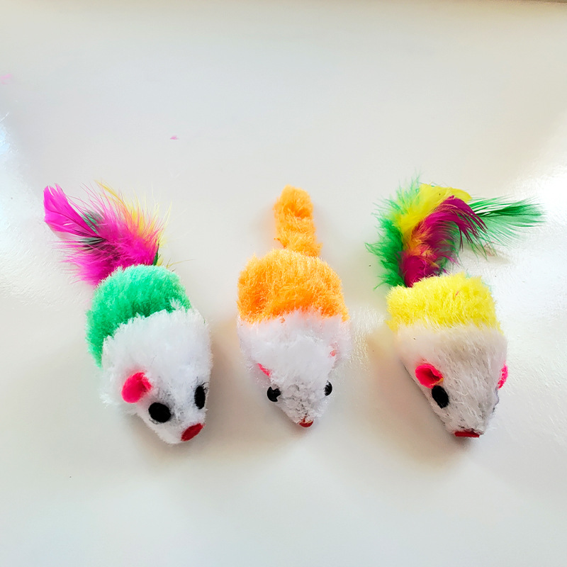 Stitching plush mouse color feather tail two-color mouse cat toy plush mouse simulation mouse