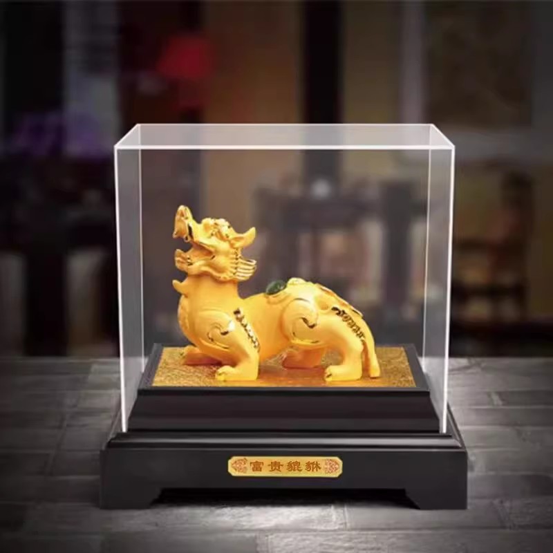 Pixiu Figurine for Attracting Wealth and Prosperity, Plush Sand Gold, Rich Pixiu, Promotional Gift for Insurance Companies and 4S Stores, Resin Gold-Plated