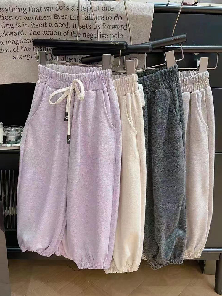 Children's Autumn Solid Color Lantern Pants for Girls, Leggings for Outerwear, Boys' Elastic Straight Casual Long Pants