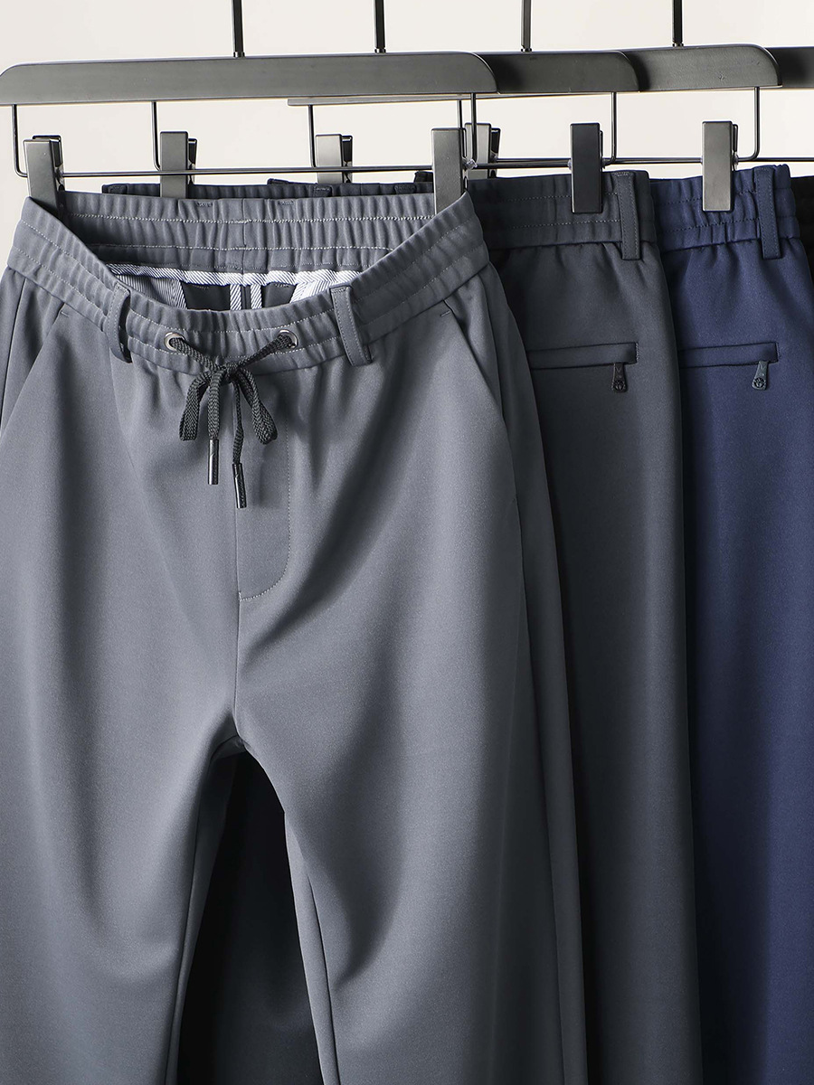 Autumn and Winter New Men's Casual Pants Loose Warm Middle-aged Men's fleece-lined Thickened Four-sided Elastic Straight Pants