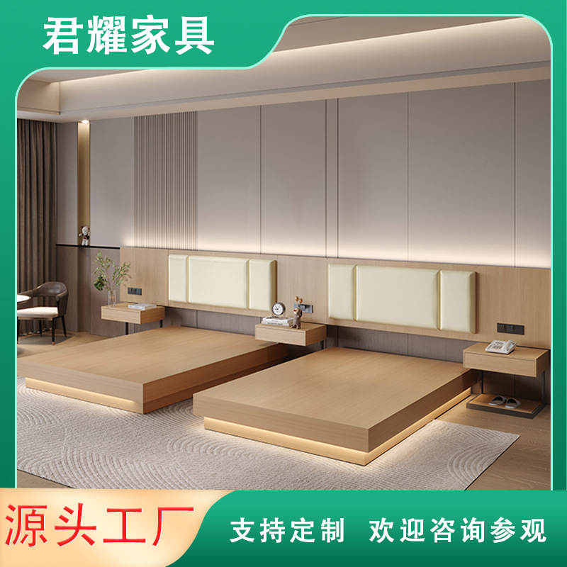 Hotel Furniture, Guest Room Bed, Complete Set for Apartment and Homestay, Standard Room Bed, All-Season, Economical Hotel, Single and Double Solid Wood