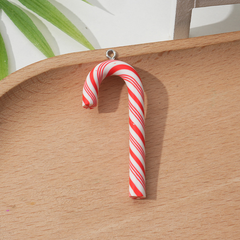 Large Christmas Cane Christmas Candy Soft Pottery Jewelry Accessories Cream Glue Material Earrings Pendant with Horn Nails