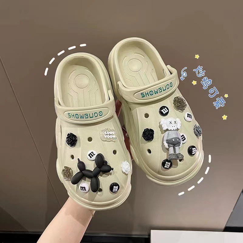 Hole Shoes Women's Outwear Korean Style Cartoon Summer Two-Wear Beach Toe Thick Slippers Couple's Sandals and Slippers for Men