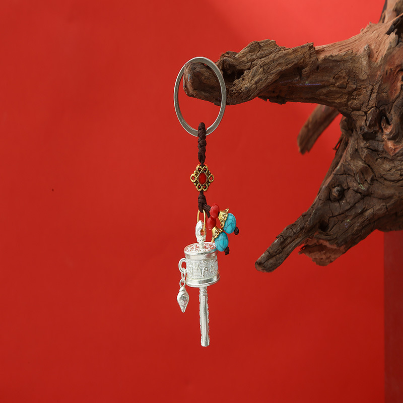 New Alloy Prayer Wheel Six-Character Mantra Xizang Jewelry Luggage Car Hanging Keychain Pendant Wholesale