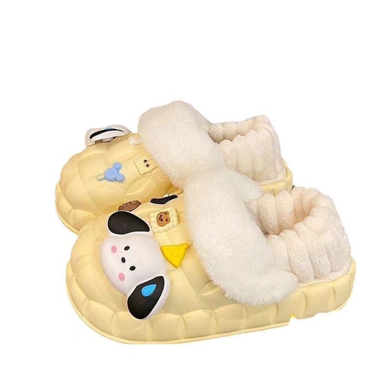 Detachable Cotton Slippers Women's Winter Waterproof Home Thick Sole Fleece Bag with Student Dormitory Cute Indoor Warm Shoes