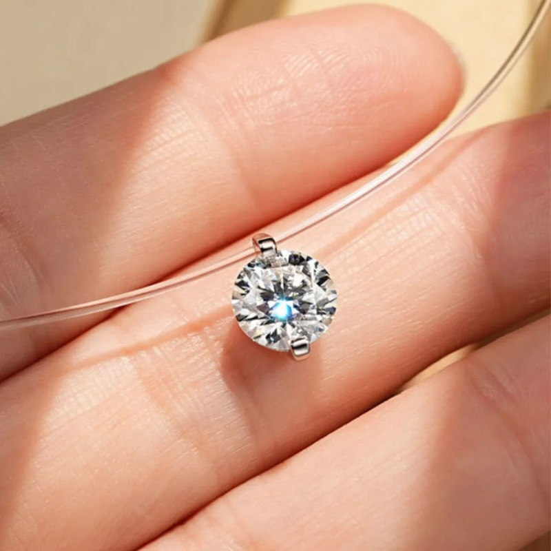 S925 Sterling Silver Mermaid Tears Moissanite Necklace All-match Clavicle Chain Exquisite Niche Transparent Invisible Fashion Fishing Line