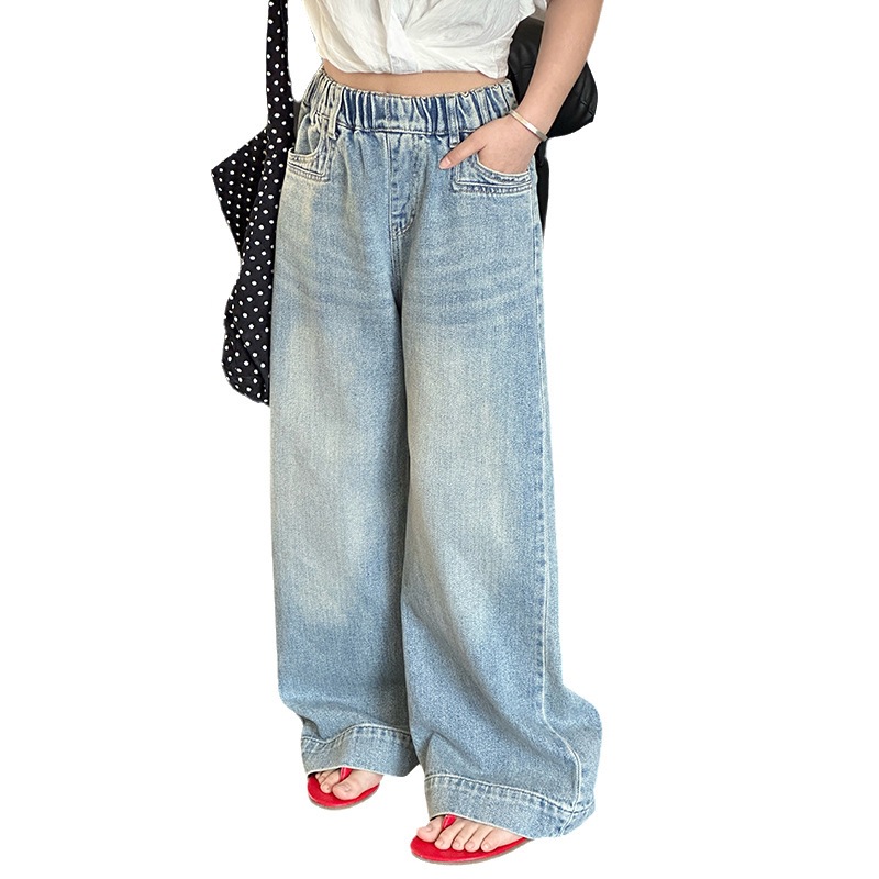 Girls' Jeans 2025 New Spring Denim Trousers Girls' Korean Style Loose Mop Pants Straight Leg Pants