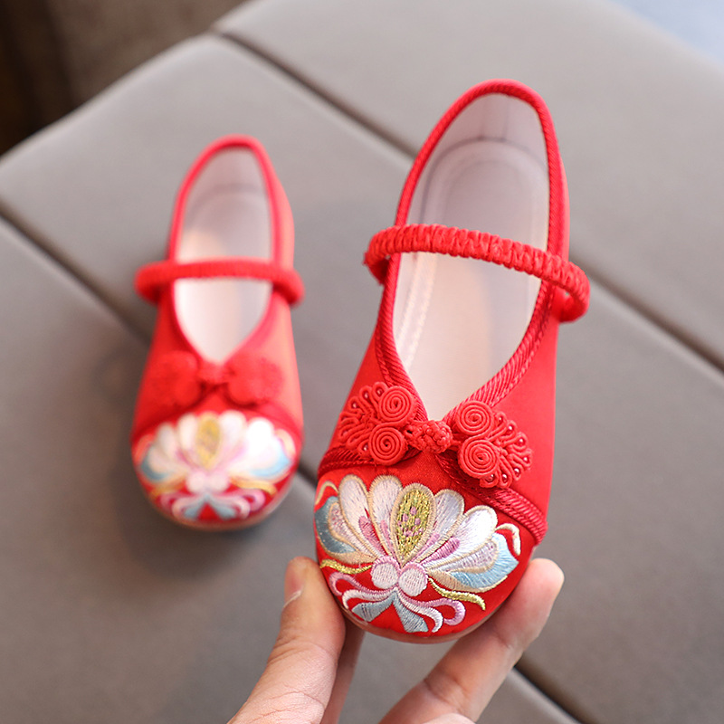 Han Dynasty Shoes, Kidsren's Antique Embroidered Shoes, Girls' Chinese Style Costume, Baby's Old Beijing Cloth Shoes, Drop Shipping