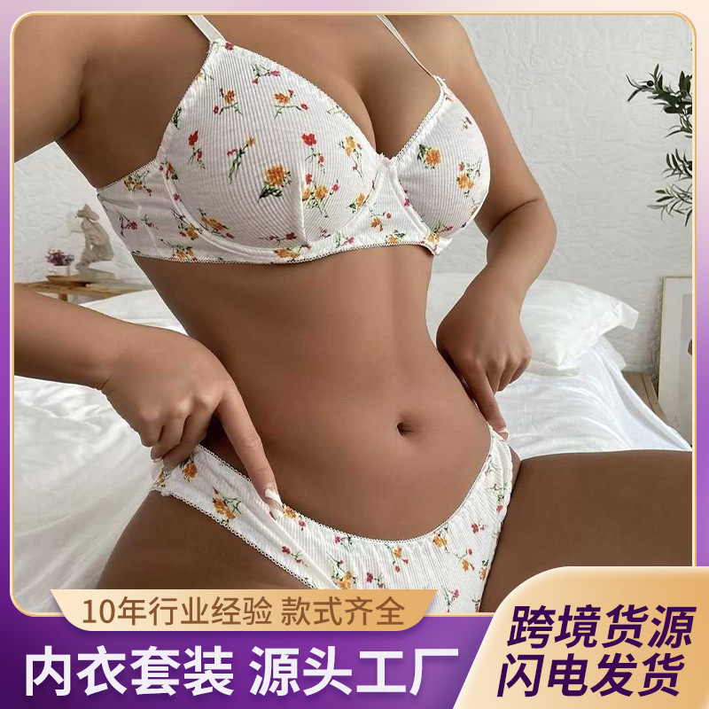 Эксклюзивный комплект нижнего белья с принтом, бюстгальтер на косточках, французский стиль, пасторальный стиль, мелкий цветочный узор, индивидуальная настройка