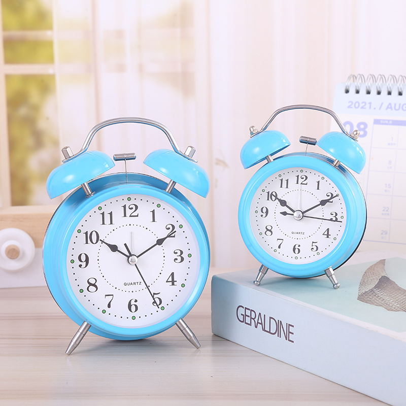 Modern simple small alarm clock silent metal children's bedroom bedside alarm with night light battery clock gift