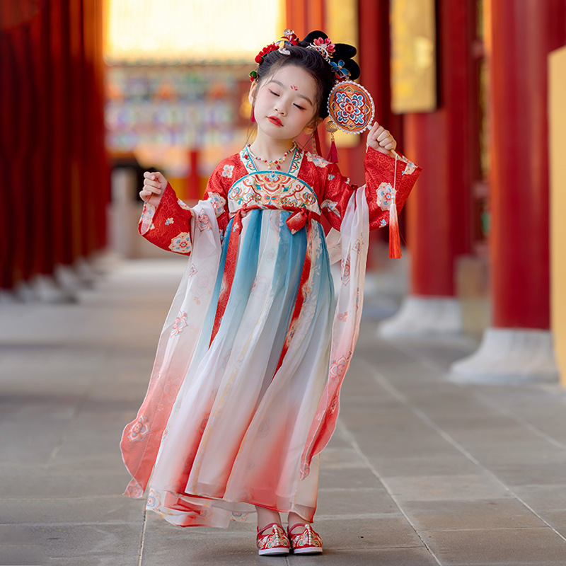 Hanfu girls 2024 spring and autumn children's antique high-end super fairy national style dress girls Chinese performance skirt