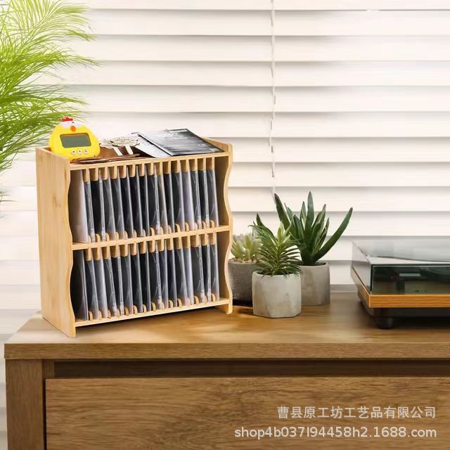 Двухслойная коробка для записей из бамбука, большой объем, деревянный стеллаж для CD и виниловых пластинок