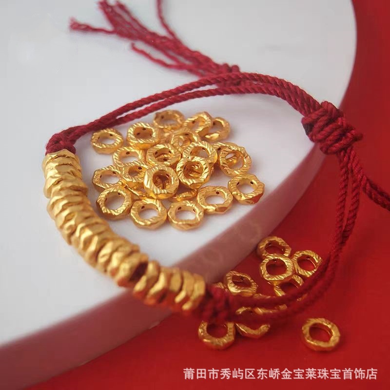 Hard Gold 5D Hollow Coiled Gold Circle Women's Pure Gold 999 Hammer Pattern Separator Gold Bracelet DIY Lucky Money String Bracelet
