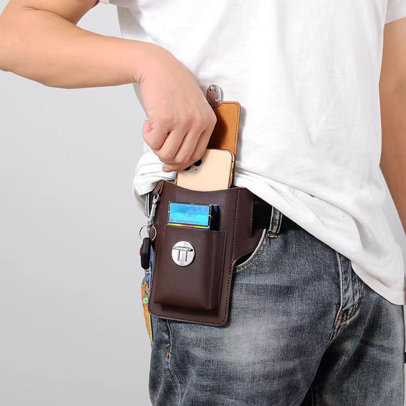 Cross-border new mobile phone bag upgrade men wear belt hanging key waist bag construction site work cigarette bag