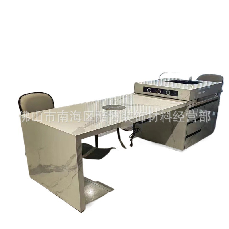 Slate Island Dining Table Integrated Household Small Apartment Retractable Chair with Induction Cooker Modern Simple Cream Style