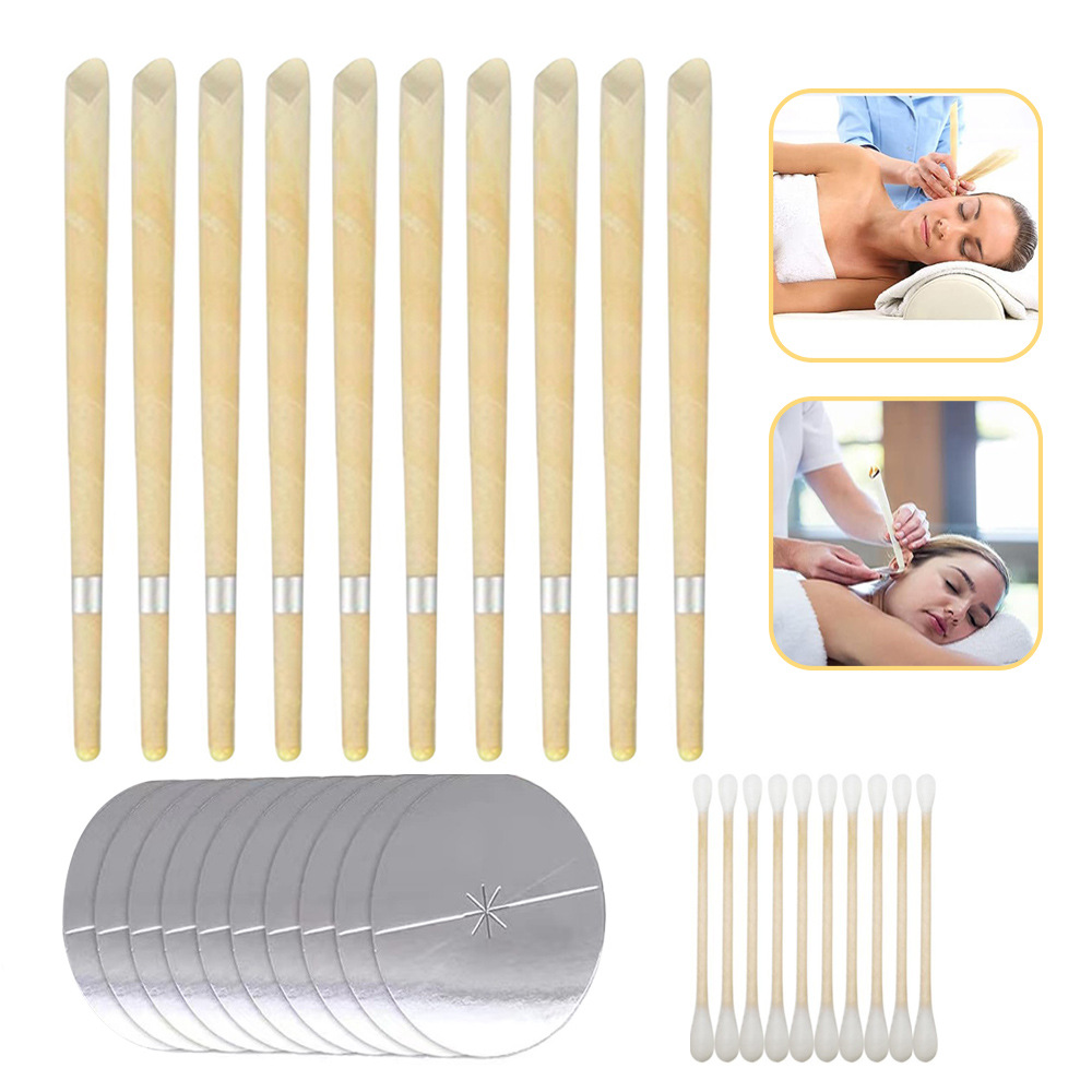 in stock Cross-border Best Selling Silver Label Horn Ear Candle Aromatherapy Ear Candle Horn with Plug and Cotton Swab 10 Pack