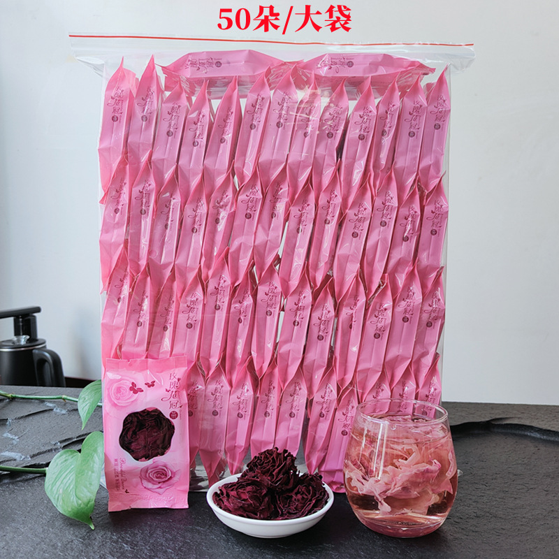 Yunnan Plateau Dark Red Rose Corolla Whole Flower Tea One Cup of Dark Red Roasted Dried Flowers Edible Rose Wholesale