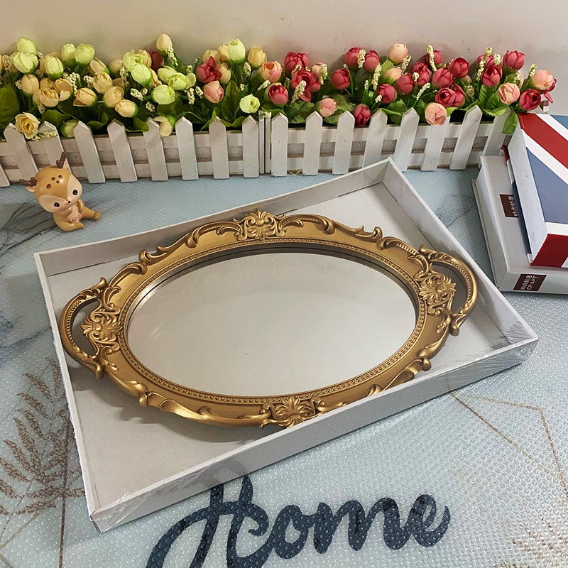 Factory Supply Fruit Mirror Tray Brush Gold Jewelry Perfume Cosmetic Jewelry Storage Tray Cross Border