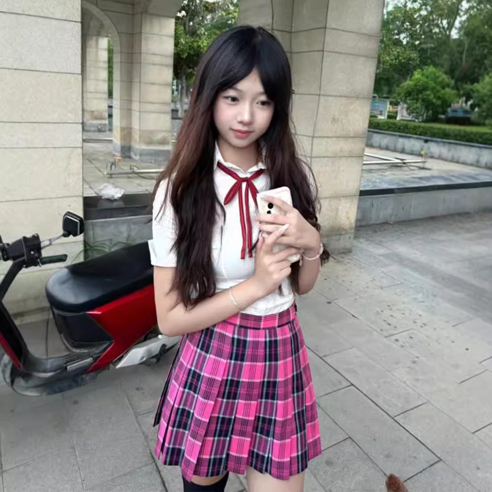 in stock Slim-fit Short-sleeved White Shirt All-match Small Mel Pleated Skirt Original Jk Uniform Academy Style Slim-fit Wear Three-fit
