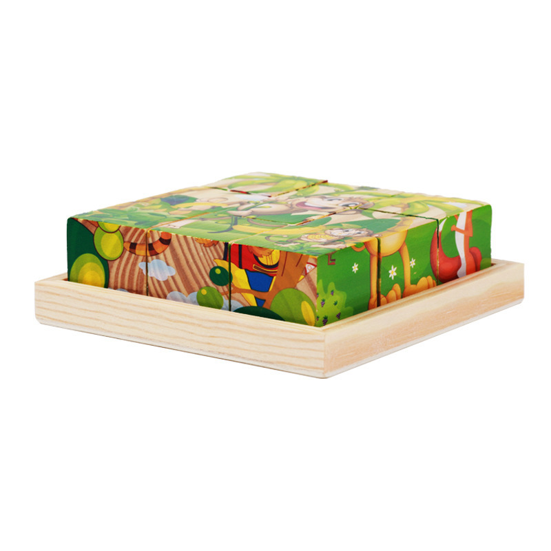 Children's 3D puzzle special wooden tray 9-piece six-sided puzzle wooden chassis factory direct sales