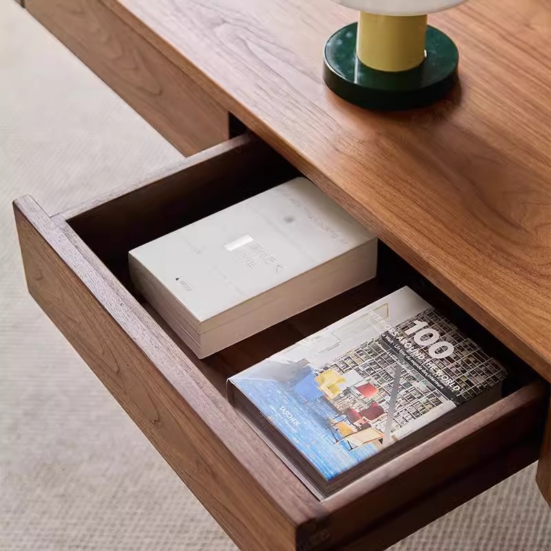 Black Walnut Solid Wood Desk New Chinese Style Rectangular Dining Table Drawer Workbench Retro Long Table Study Table