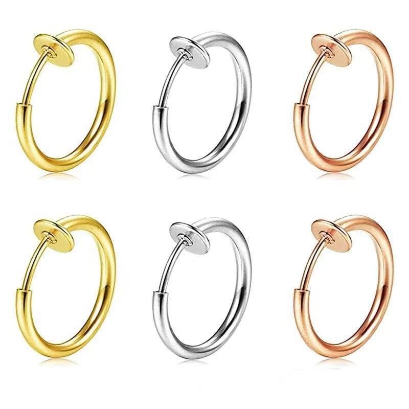 Cross-border supply circle spring ear clip without ear hole ear bone clip tide men's earrings tide women earrings stainless steel jewelry