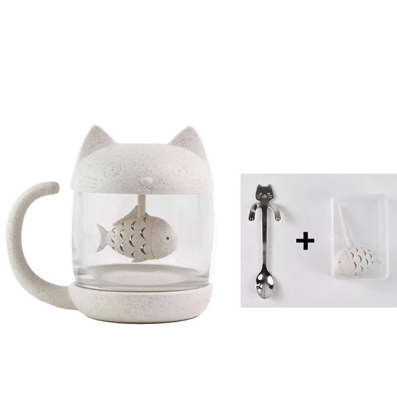 Kitten, Fish, Tea Cup, Girl's Birthday Mug, Office Cute Tea Cup, Home Glass Cup