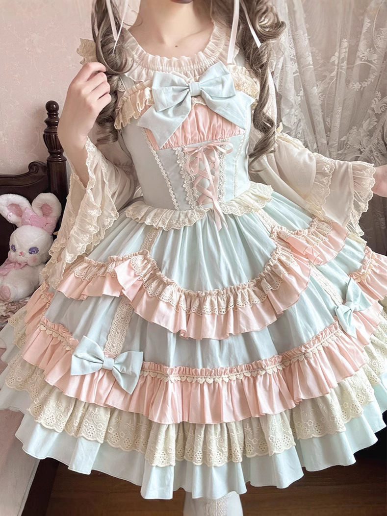 [Сладкий мусс] Брокадный сад Лолита Оригинал милое и сладкое платье контрастного цвета маленькое свежее Jsk