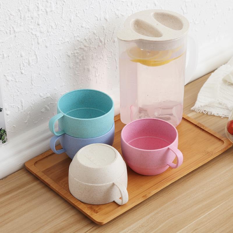 Wheat Straw Household Cold Water Kettle Ins Style Plastic Cold Water Cup High Temperature Resistant Teapot Juice Pot Five-Piece Set