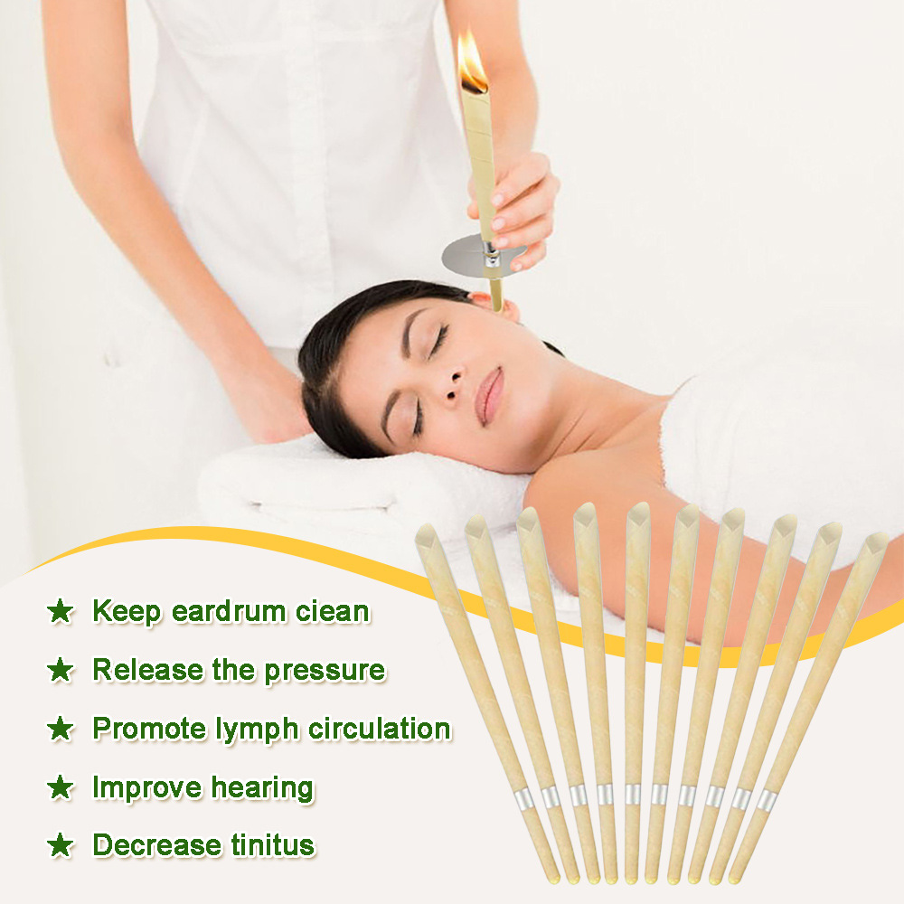 in stock Cross-border Best Selling Silver Label Horn Ear Candle Aromatherapy Ear Candle Horn with Plug and Cotton Swab 10 Pack