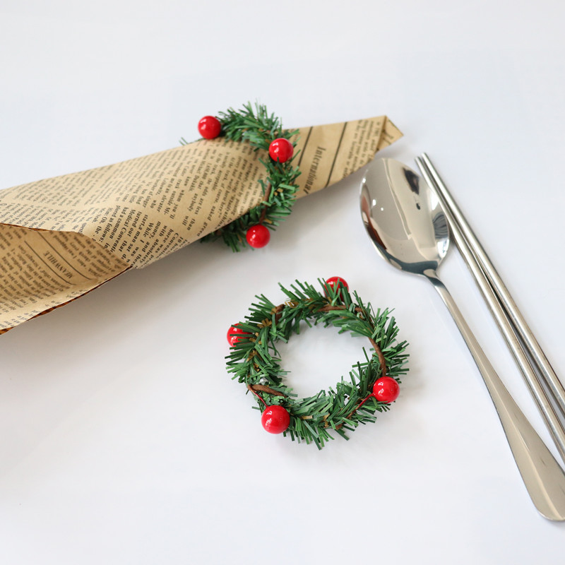 Christmas decoration red fruit PVC pine needle napkin ring Amazon cross-border Hotel home napkin buckle Christmas wreath