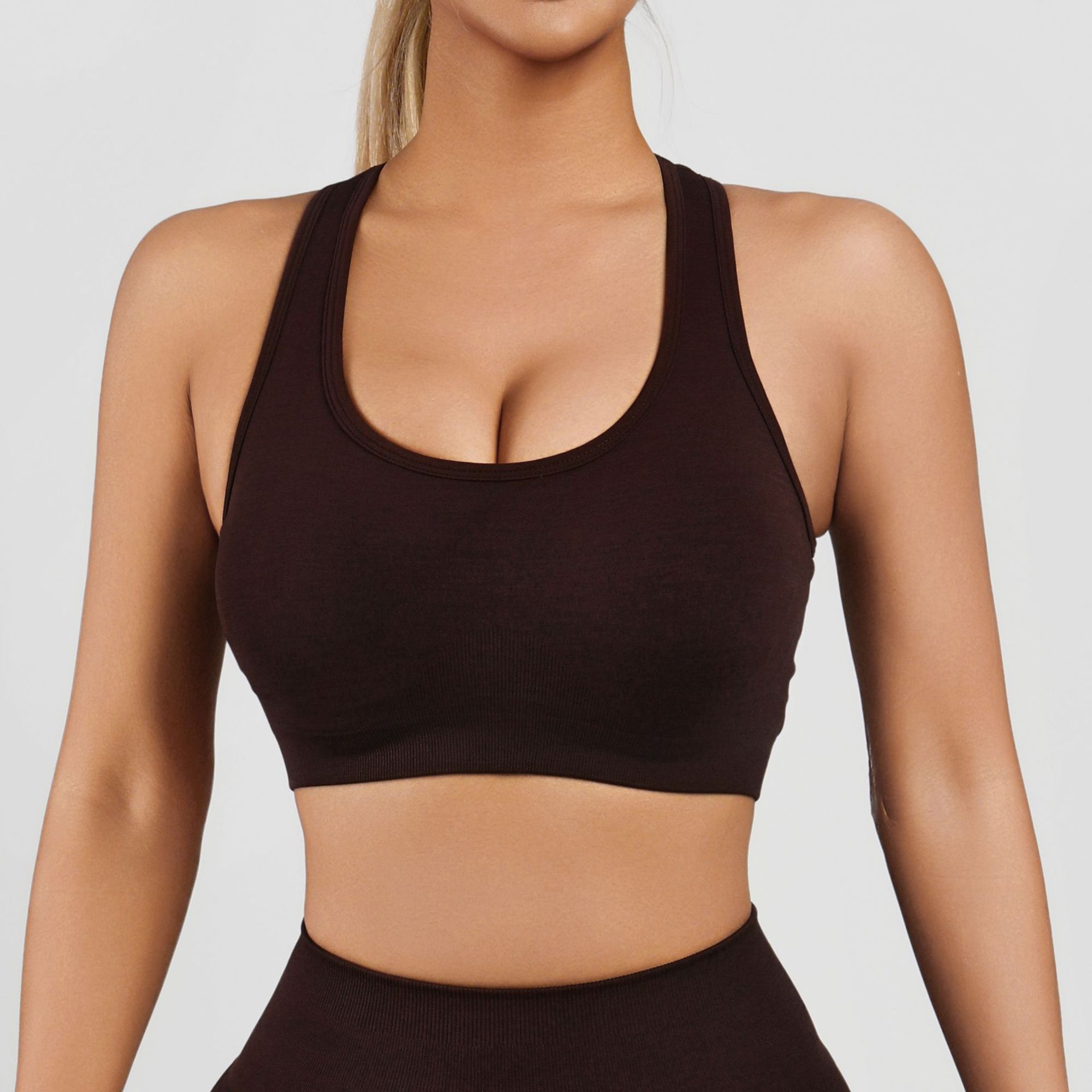 Tiktok Seamless Integrated Fitness Sports Bra Bra Push-Up Shockproof Wireless Beautiful Back Yoga Vest for Outerwear