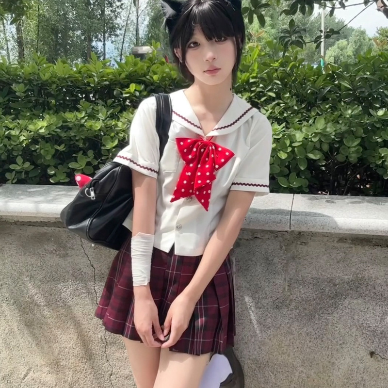 Autumn pomelo language [Yingchuan women] jk original sailor suit mountain road line college style school for uniform shirt short sleeve summer