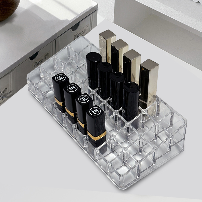 Porous Lipstick Display Storage Box Desktop Transparent Ps Dressing Table Multi-Grids Stepped Cosmetics Storage Organizer