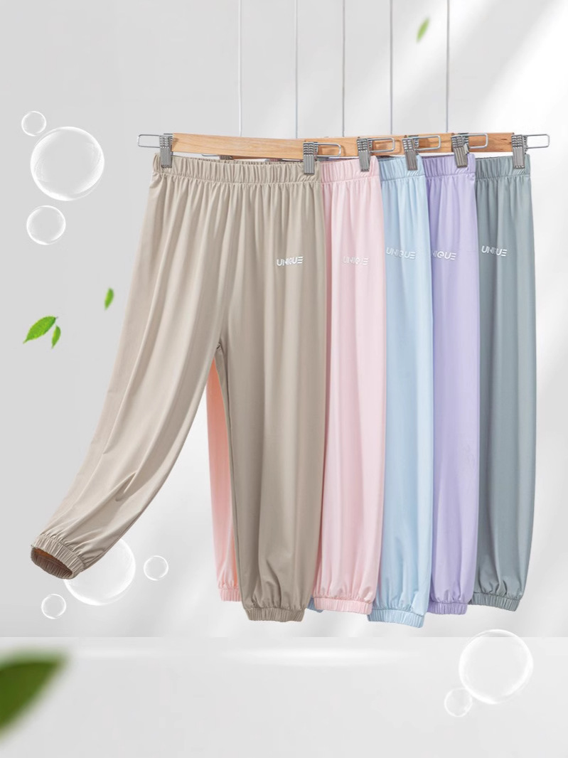 Детские брюки от солнца 2025 года, новые спортивные брюки для девочек, нейлоновые повседневные свободные брюки из ледяного шелка, антимоскитные и влагозащитные