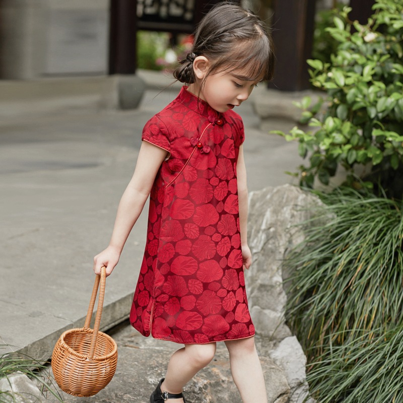 Girls' Cheongsam Summer 2025 New Thin Summer Clothes Children's Han Dynasty Dress Flower Skirt Western Style Princess Dress